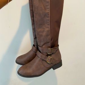Tall Casual Flat Boots, Brown - 10